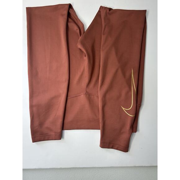 Nike Mid Rise Rust Full Length Dri -Fit Training Gym Workout Leggings Size M - Picture 6 of 8